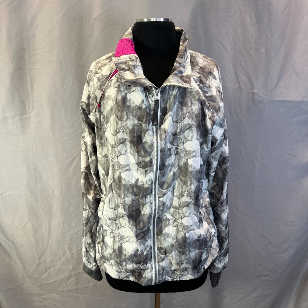 Mondetta Windbreaker Jacket Womens XL White Gray Marble Print Full Zip Outerwear